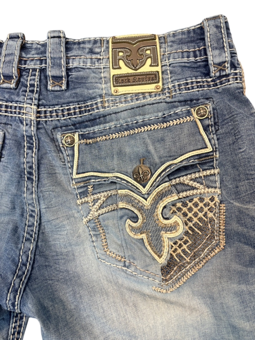 Rock Revival Jeans Men’s 36 Bootcut Distressed Lightwash Embroidered Edgy Y2K - Picture 2 of 14